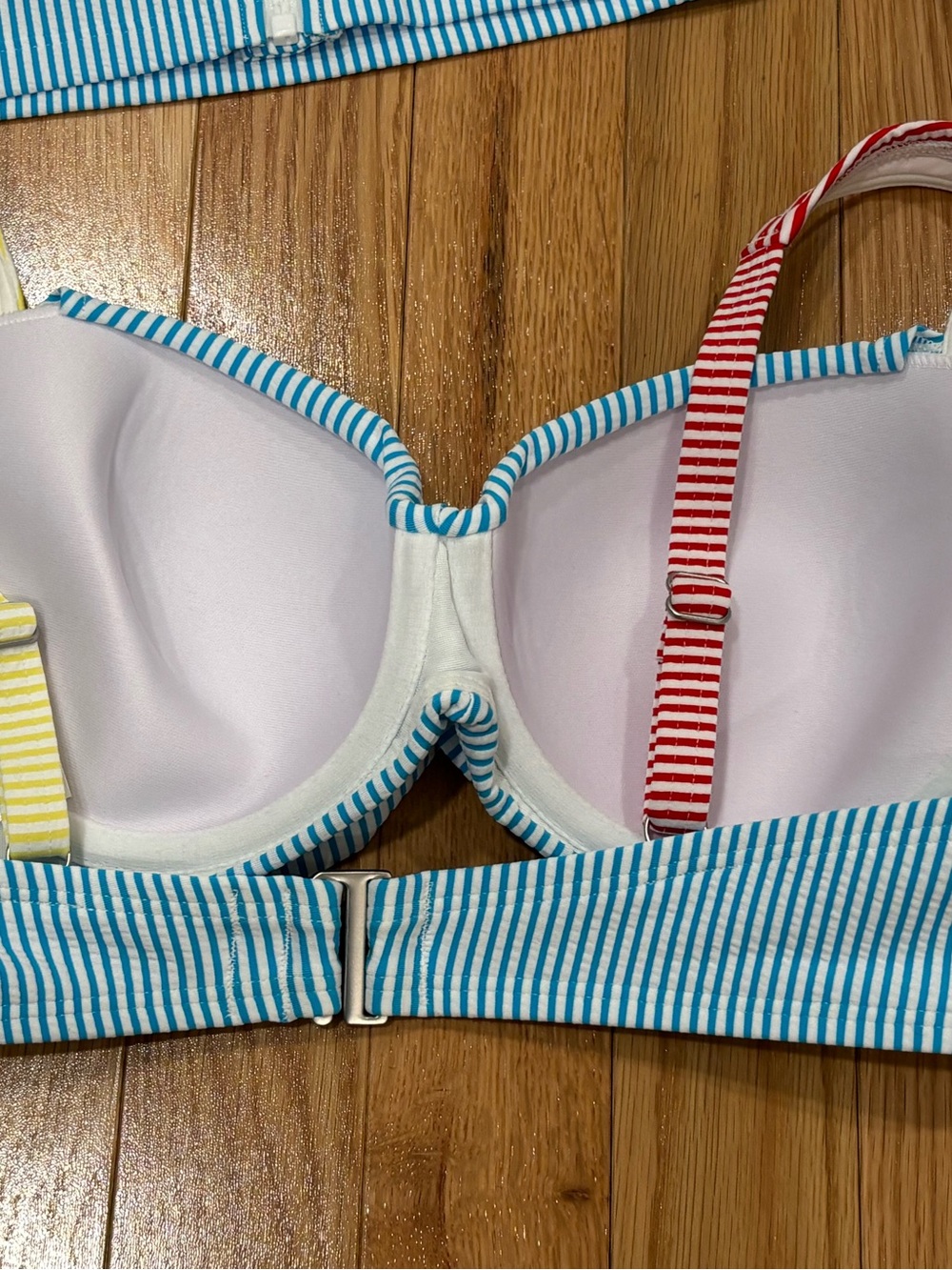 4 Piece Lands' End Blue, Red, Yellow & White Striped Swim Set Bikini/Rash Guards - Picture 5 of 7